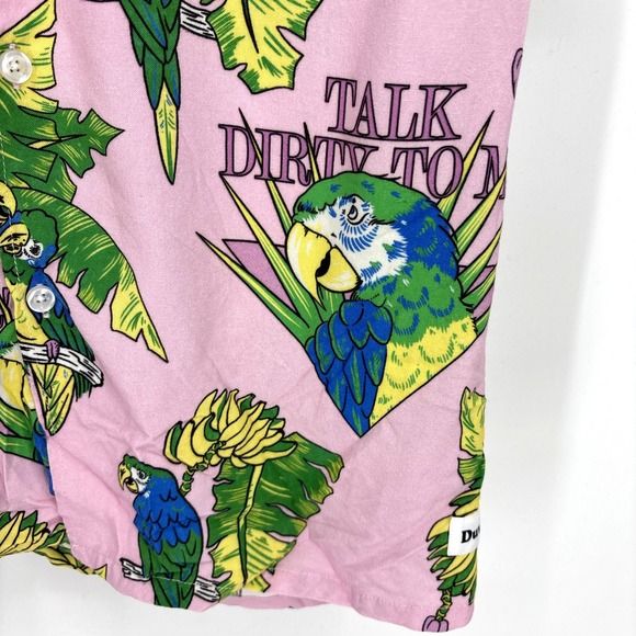 Duvin Talk Dirty To Me Shirt Mens Size XS Pink Parrot Loop Collar Hawaiian‎ RARE - Picture 4 of 7